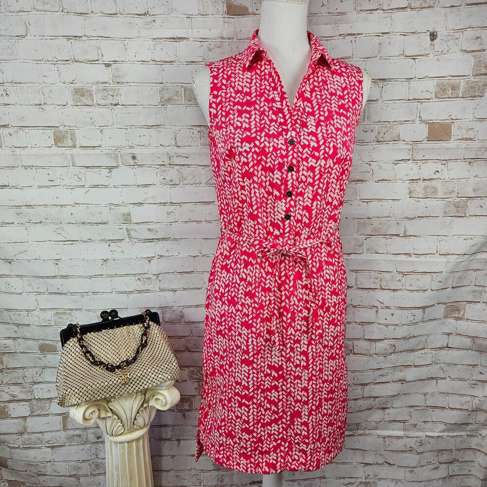 The Limited Size XS Pink/White Chevron Print Sleeveless Belted Shirt Dress FLAW